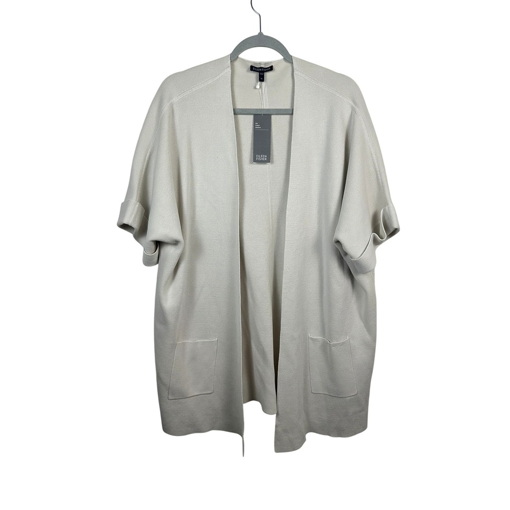 Eileen Fisher Elbow Slv Long Jacket Womens XL Bone NWT Silk Cotton R3QC-J3107M